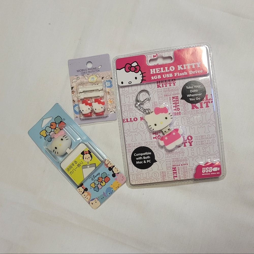 Sanrio Hello Kitty Bundle of Items USB and 2 Cable Protectors
